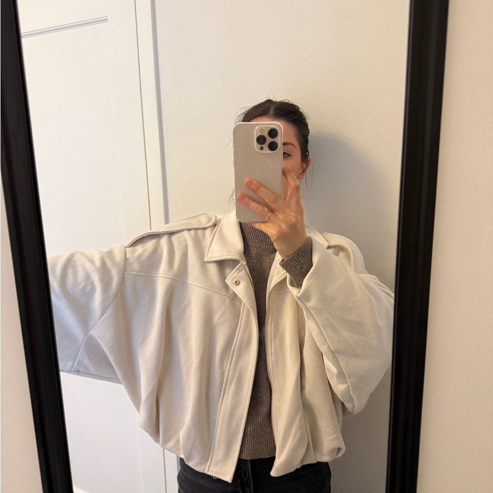 Faux Suede Cream Bomber jacket